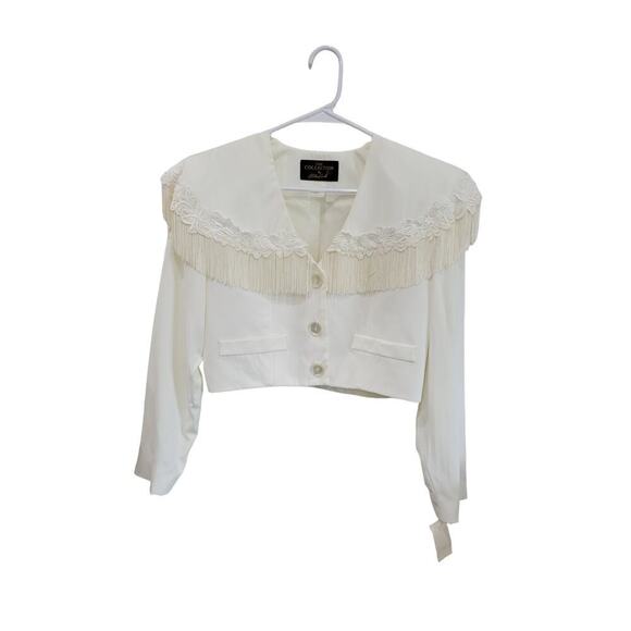 NEW Vintage The Collection By Eletra Casadei Crop Fringe Bolero Jacket Skirt Set - Picture 2 of 14